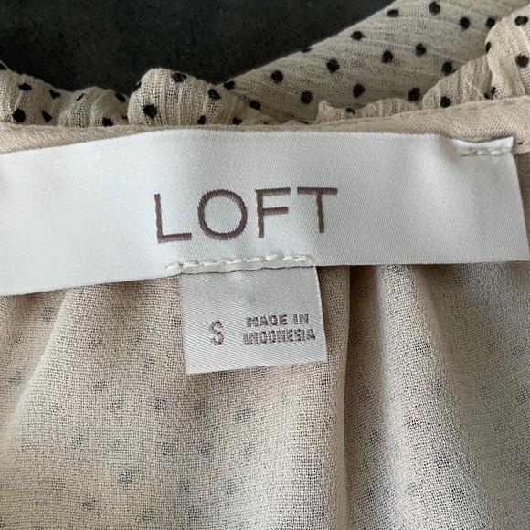 Loft Dotted Cream Beige V Neck Ruffle Lined Long Sleeve Crepe Career Blo… - Picture 10 of 14
